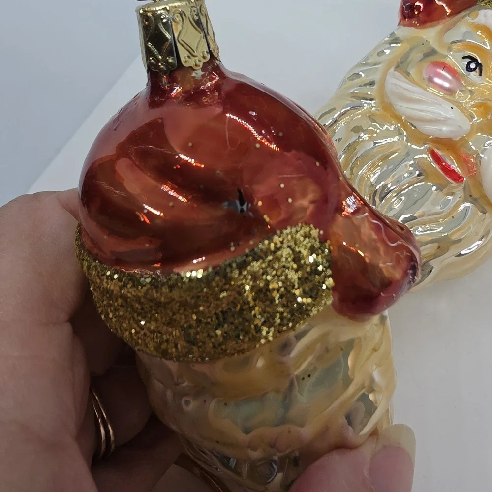 Set Of 2 Old World Christmas Gold Copper Hat Santa Heads Ornaments - Picture 6 of 7